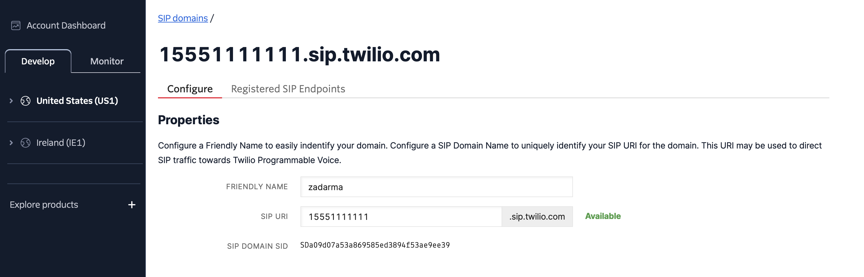 SIP Domain URL