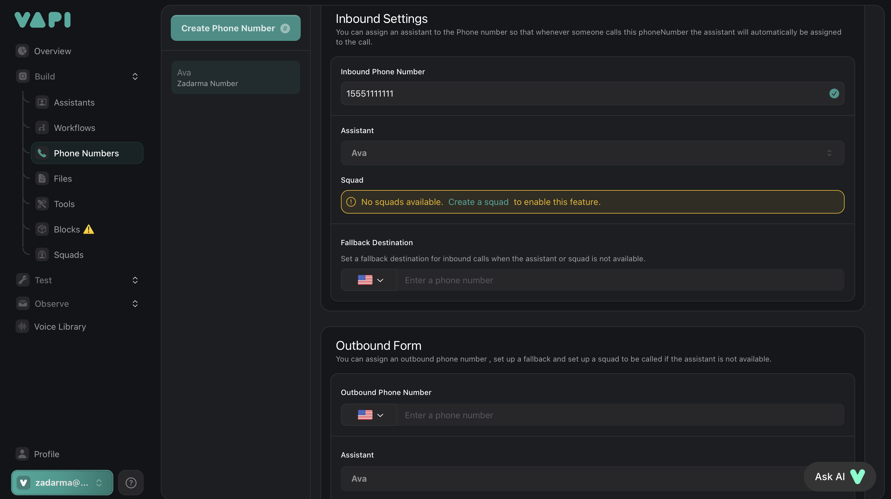 VAPI - Inbound settings