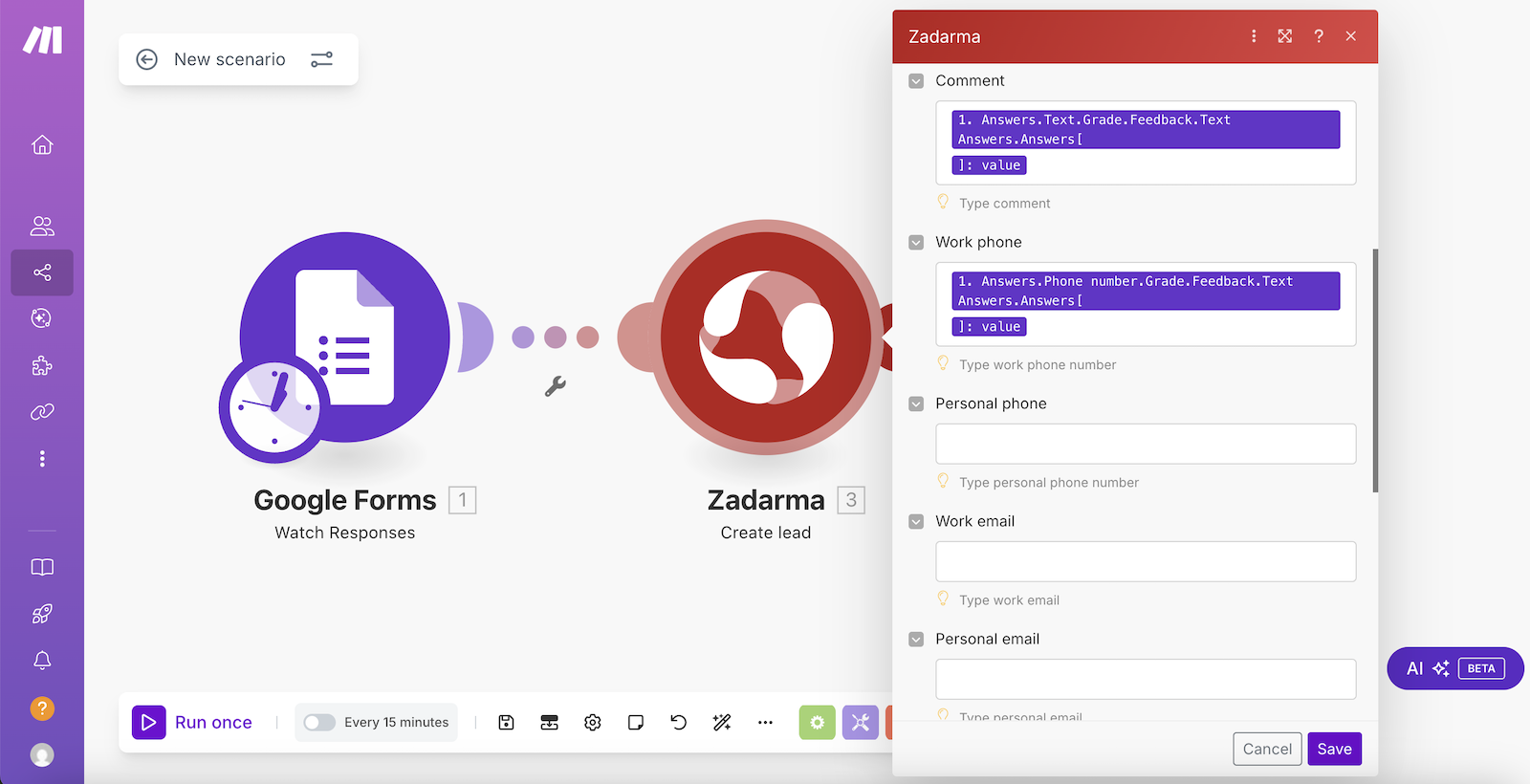 Google Forms to lead