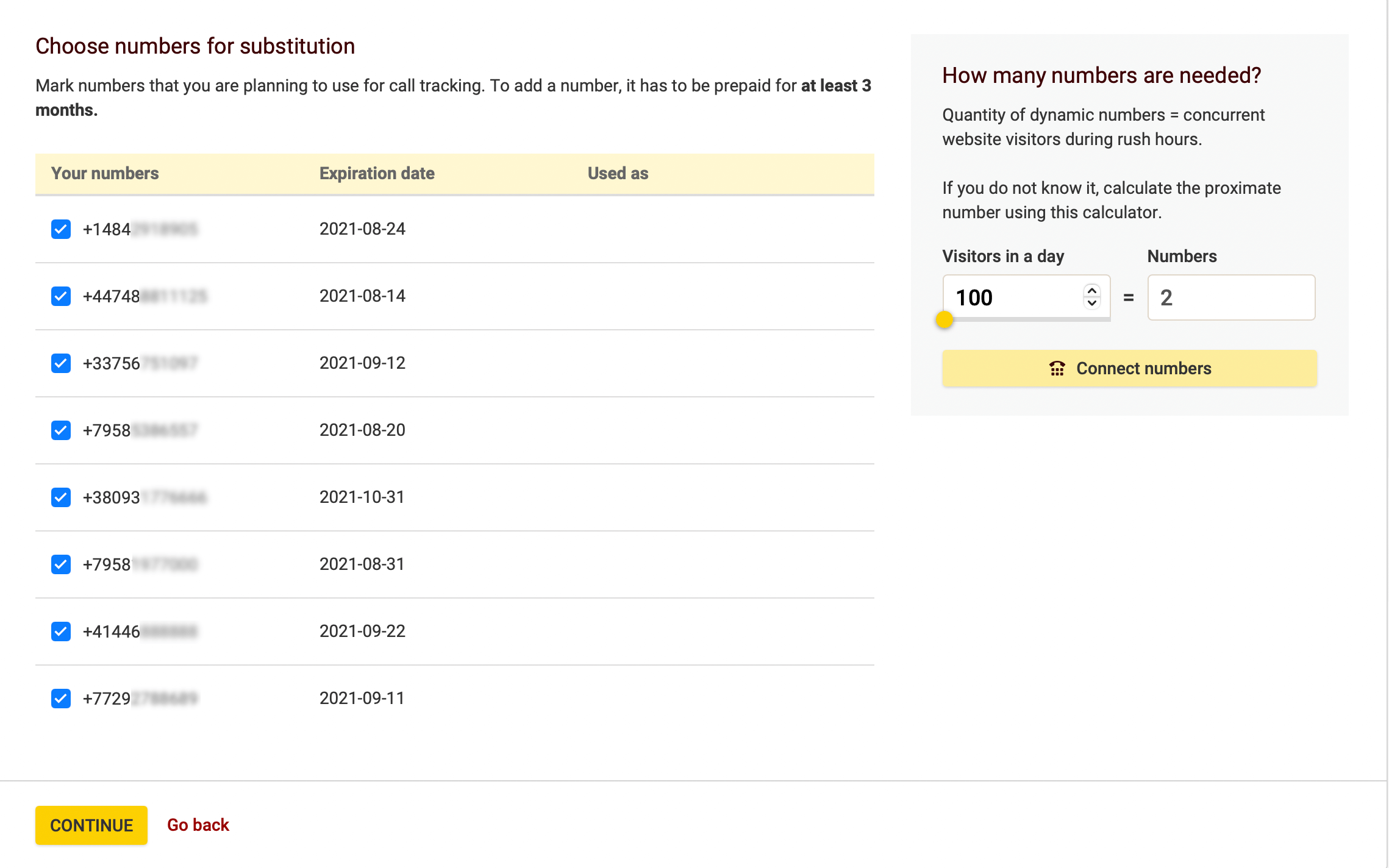 Call Tracking virtual numbers