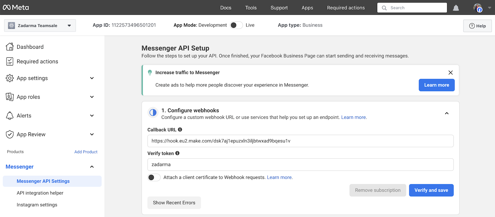 Messenger API Setup