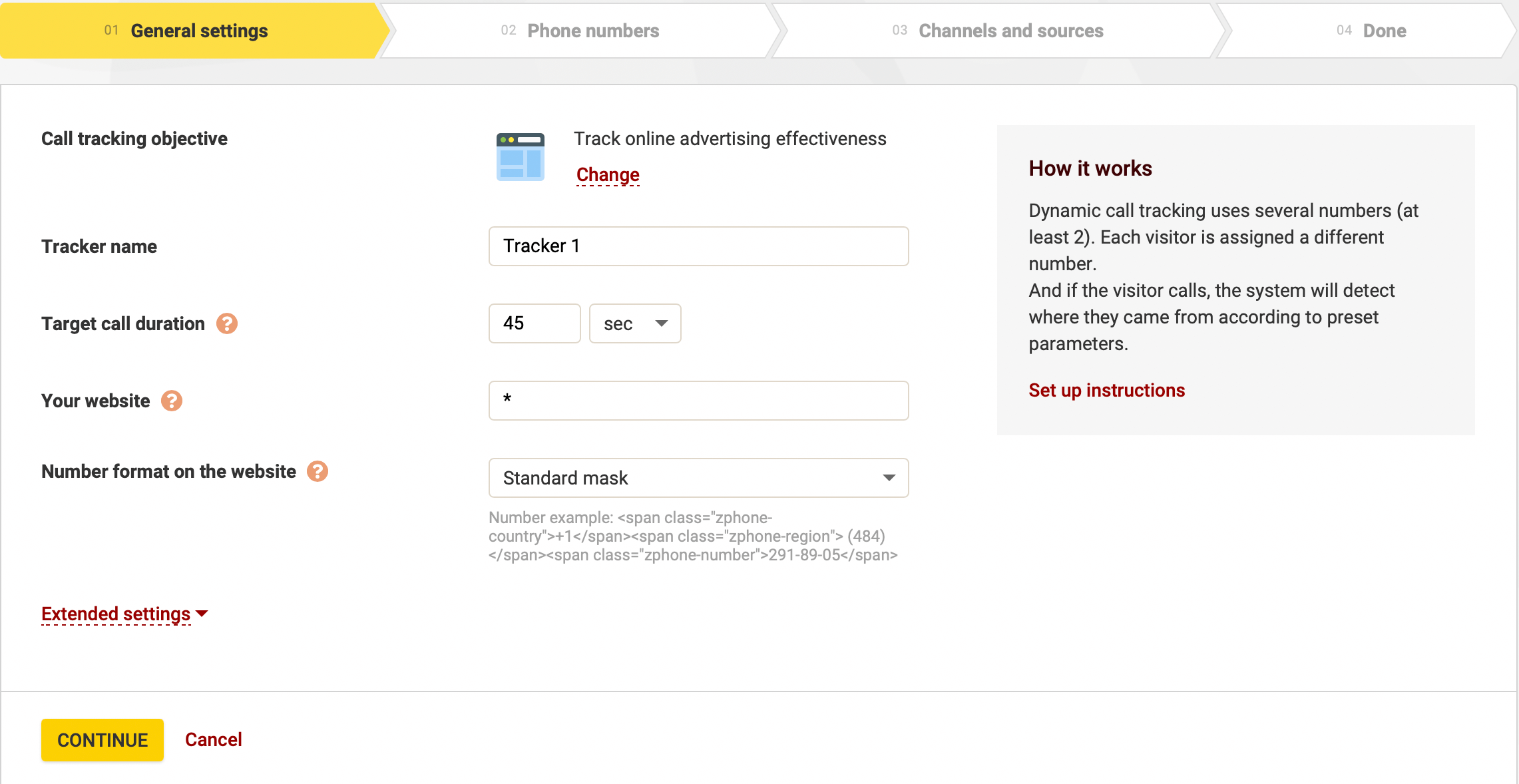 Call Tracking Main settings