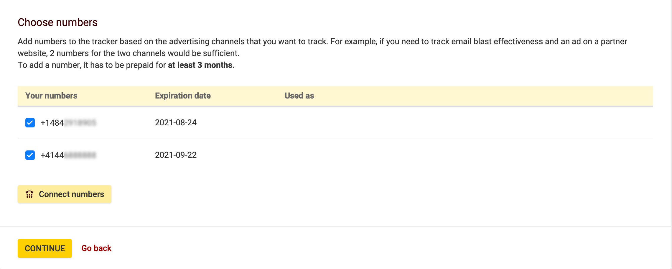 Call Tracking Choose a number