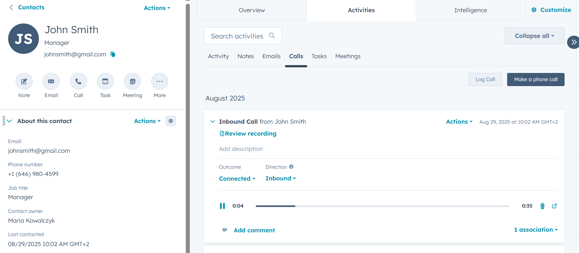 Call recording in HubSpot