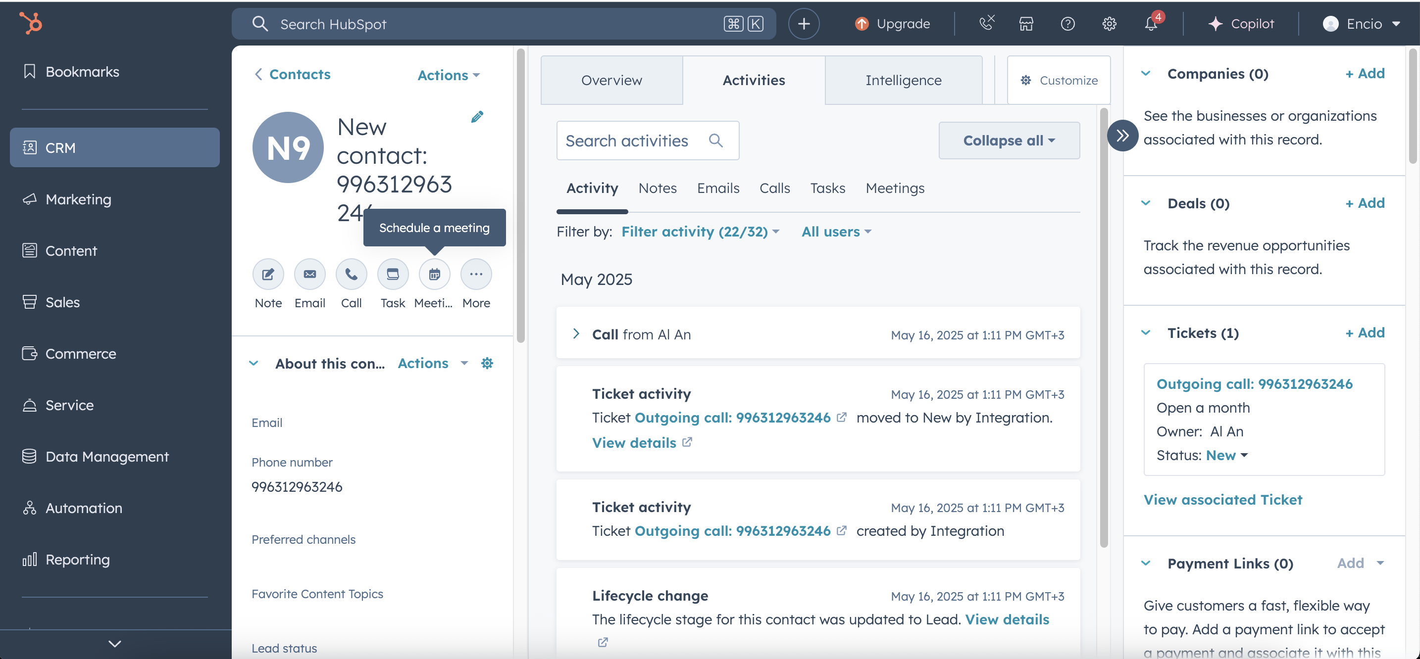 Schedule a meeting in HubSpot